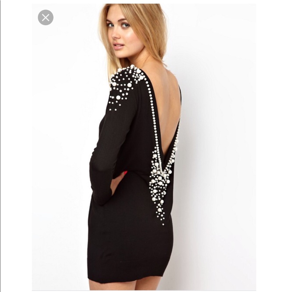 NWT - ASOS Black Open Back Pearl Dress